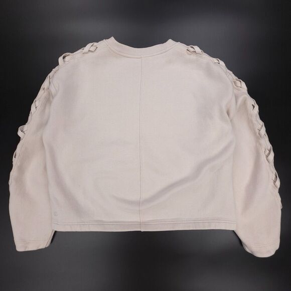 LULULEMON Braided Sleeve Pullover White Opal Fleece Sweatshirt Athleisure Lounge - Picture 5 of 6